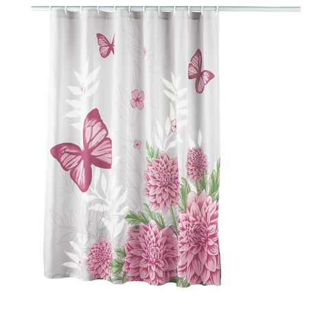 Chrysanthemum Floral Butterfly Shower Curtain 70 X72 Pink