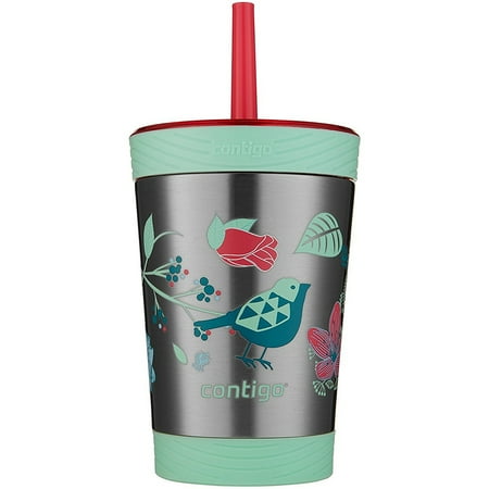 Contigo Kids Spill-Proof Stainless Steel Tumbler with Straw Sprinkles with Birds and Flowers  12 fl oz.