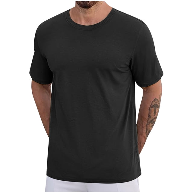 pstuiky Mangas cortas para hombre, Camisas deportivas informales de manga corta y cuello redondo para hombre, de color liso camisas casuales para hombre xxxl