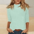 thumbnail image 2 of Lumtrix Mock Turtleneck Tops for Women Fall Plain 3/4 Sleeve T Shirt Relaxed Fit High Neck Blouses Dressy Casual Undershirt Sky Blue 2XL, 2 of 7