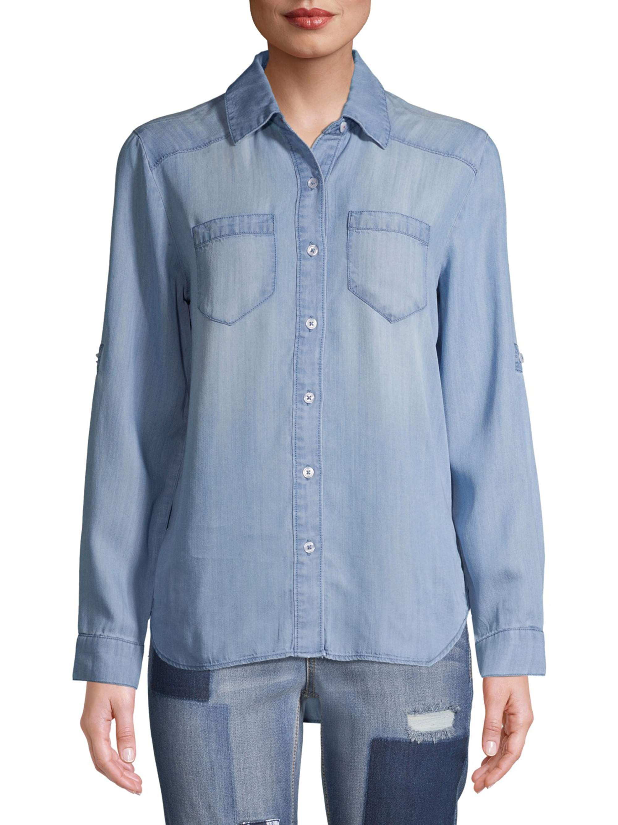 womens denim button down shirt