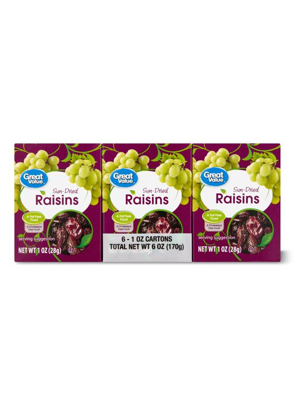 Great Value Sun-Dried Raisins, 1 oz, 6 Count