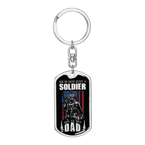 Soldier Dad Stainless Steel or 18k Gold Premium Swivel Dog Tag Keychain