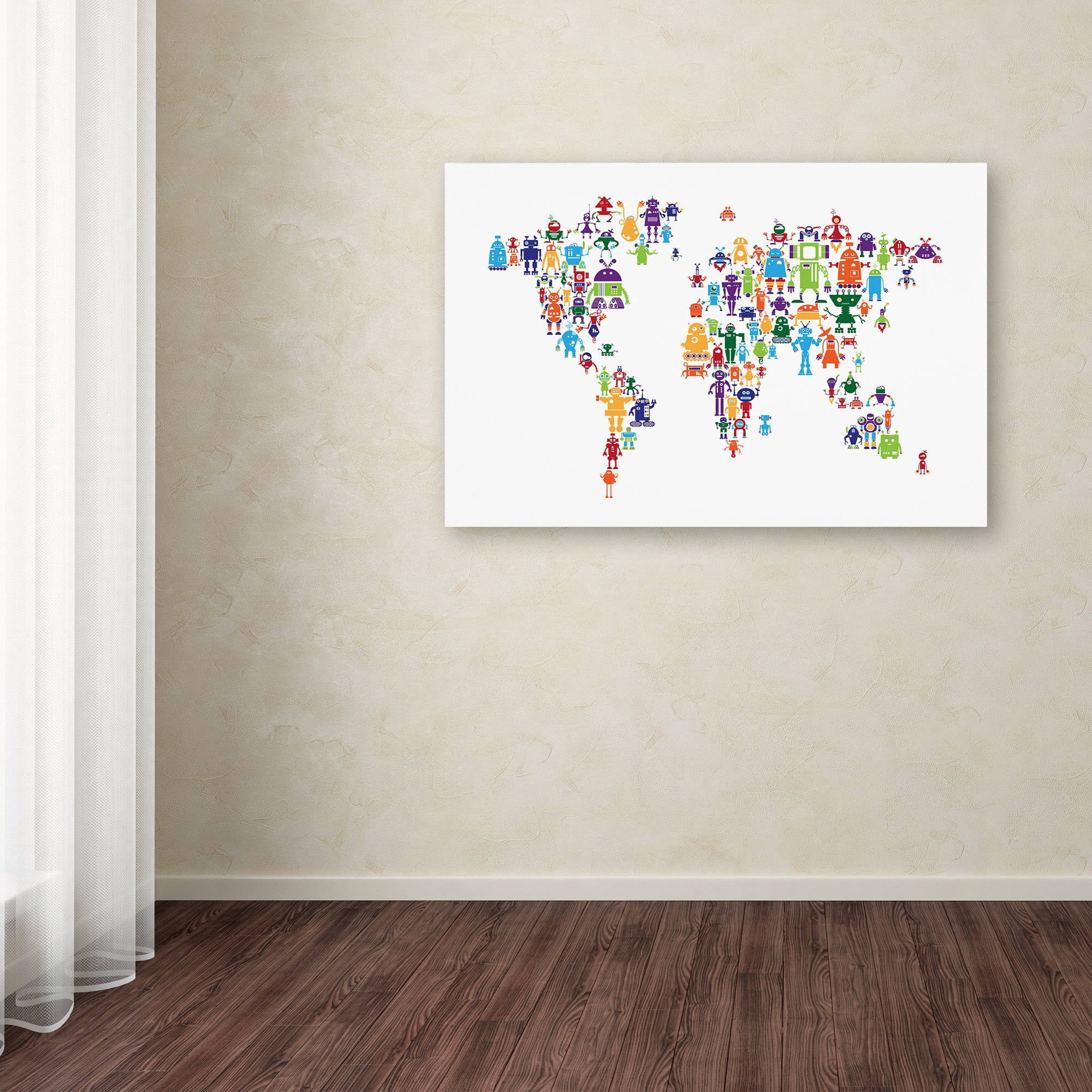 Trademark Fine Art "Robot Map of the World" Canvas Art by Michael Tompsett