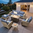 thumbnail image 3 of Ovios 9 Pieces Wicker Patio Furniture Sets Outdoor Conversation Sectional Sofa with Swivel Chairs & Fire Pit, 3 of 10