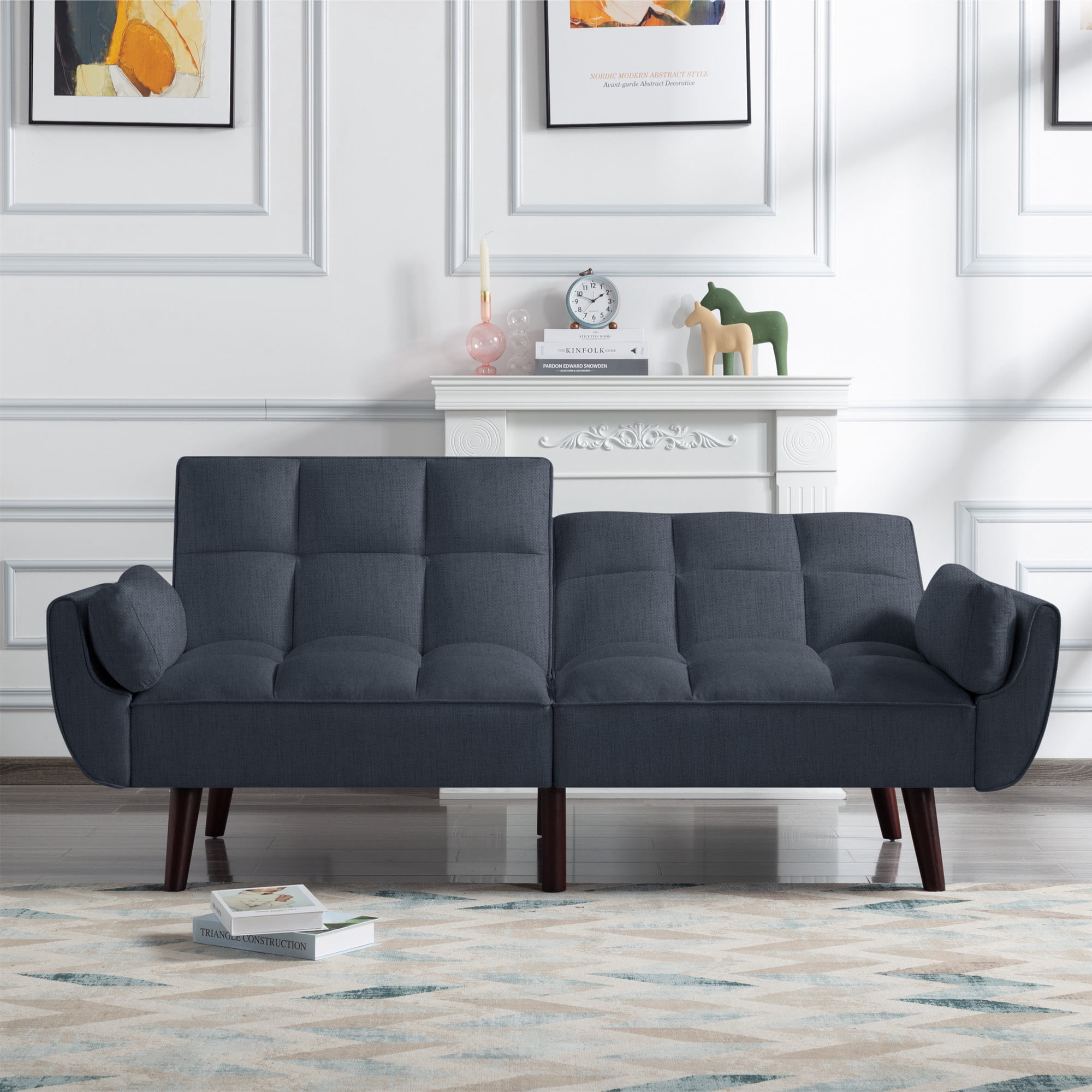 Aukfa 75" Convertible Futon Sofa Bed, Upholstered Loveseat Couch for Home Office, Dark Gray