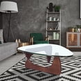 thumbnail image 2 of Triangle 0.75" Thickened Tempered Glass Coffee Table, Modern Noguchi Coffee Table, Vintage Glass and Wood End Table, Accent Coffee Table with Solid Wood Base, for Living Room, Patio, Dark, 2 of 6
