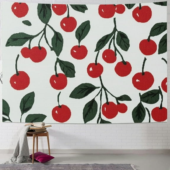 Autua Cherries Leaves Tapestry Wall Hanging Unique Style Home Decor 40x30inch
