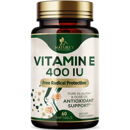 Vitamin E 180mg Per Serving - E Vitamins DL-Alpha, Antioxidant-Rich Dietary Supplement for Skin, Heart, and Immune Support, USA Bottled, Easily Absorbed, Non-GMO & Gluten Free - 60 Softgels