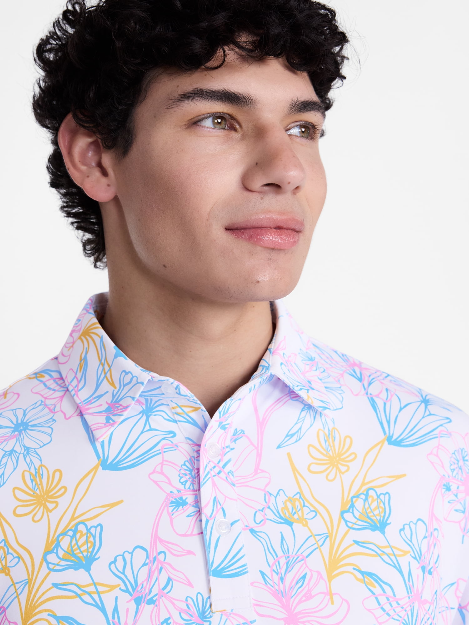 Birdie Bound Men's and Big Men's Flower Line Print Polo Shirt, Sizes XS-4XLT