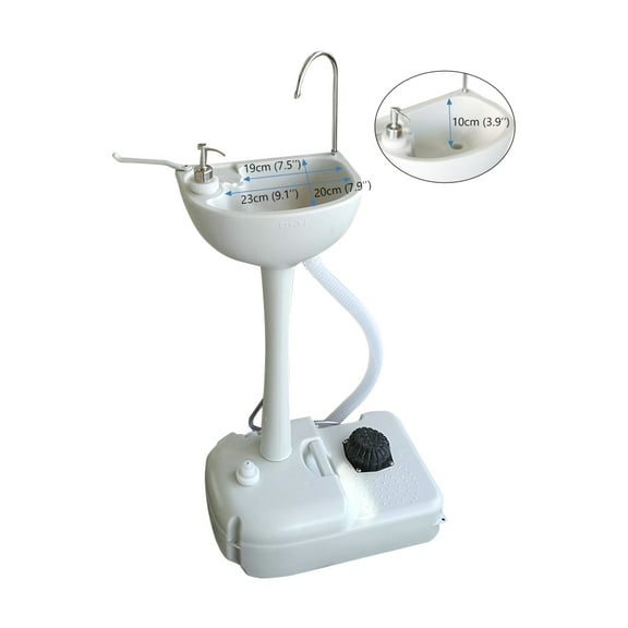 Portable Removable Outdoor Wash Basin, White HDPE Lightweight Hand Free Wash Sink with Foot Pump, 3L Soap Tank Towel Rack Wheels, Foldable Drainage Wash Basin for Daily Outdoor Use