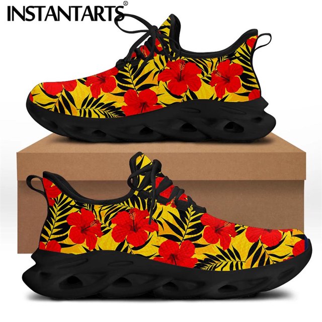 Chaussures à Lacets pour Femmes Design Fleur d'Hibiscus Tropical Décontracté Résistant à l'Usure