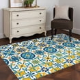 thumbnail image 3 of Rectangle Area Rugs 3 x 5 Ft, Modern Mediterranean Non-Slip Residential Carpet, Retro Moroccan Tiles Texture Vlue Yellow Indoor Crawling Mats Runner Rugs for Living Room/Dining Room/Bedroom, 3 of 8