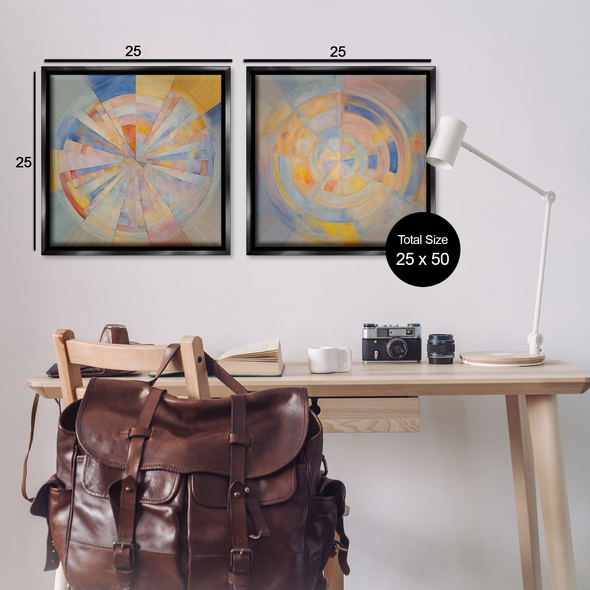 Stupell Industries Centric Circle Geometrics Abstract Painting Black Floater Framed Canvas Art Print Wall Art, 25 x 25, Set of 2