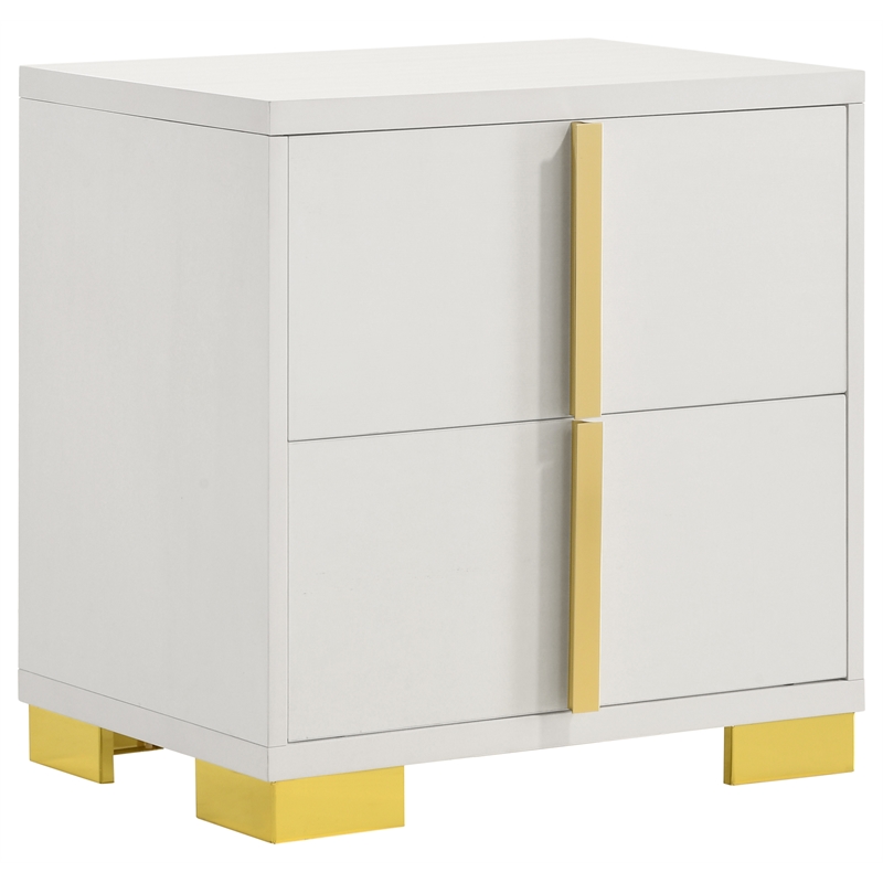 Coaster Company 4-Piece Contemporary Wood Queen Bedroom Set, White/Gold