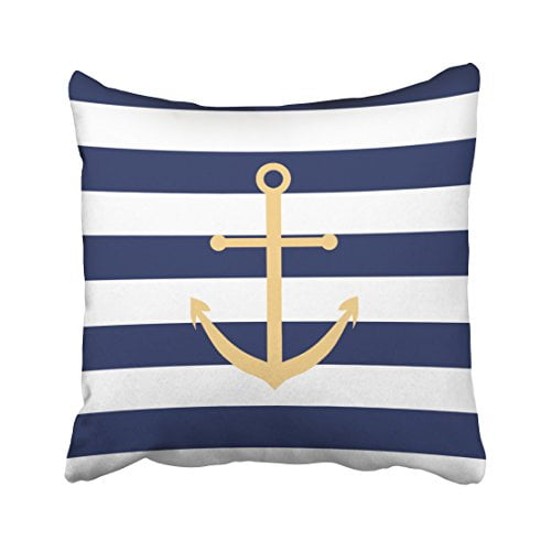 Rylablue Decorative Decorative Cushion Cover Navy Blue And Yellow Anchor Pillow Cover Size 20x20 Inches Two Side