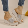 thumbnail image 2 of Nmnitkp Wedge Sandals for Women Open Toe Wedge Heels Womens High Heel Sandal Square Toe Heeled Wedge Sandals Wood Grain Slip on Wedge Mules & Unique Design Slippers for Women, 2 of 7