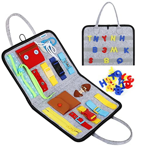 Toddler Busy Board,Sensory Board for Fine Motor Skill,Montessori Toys Toddler Activities for 3 Year Old,for Travel,Car,Grey Alphabet