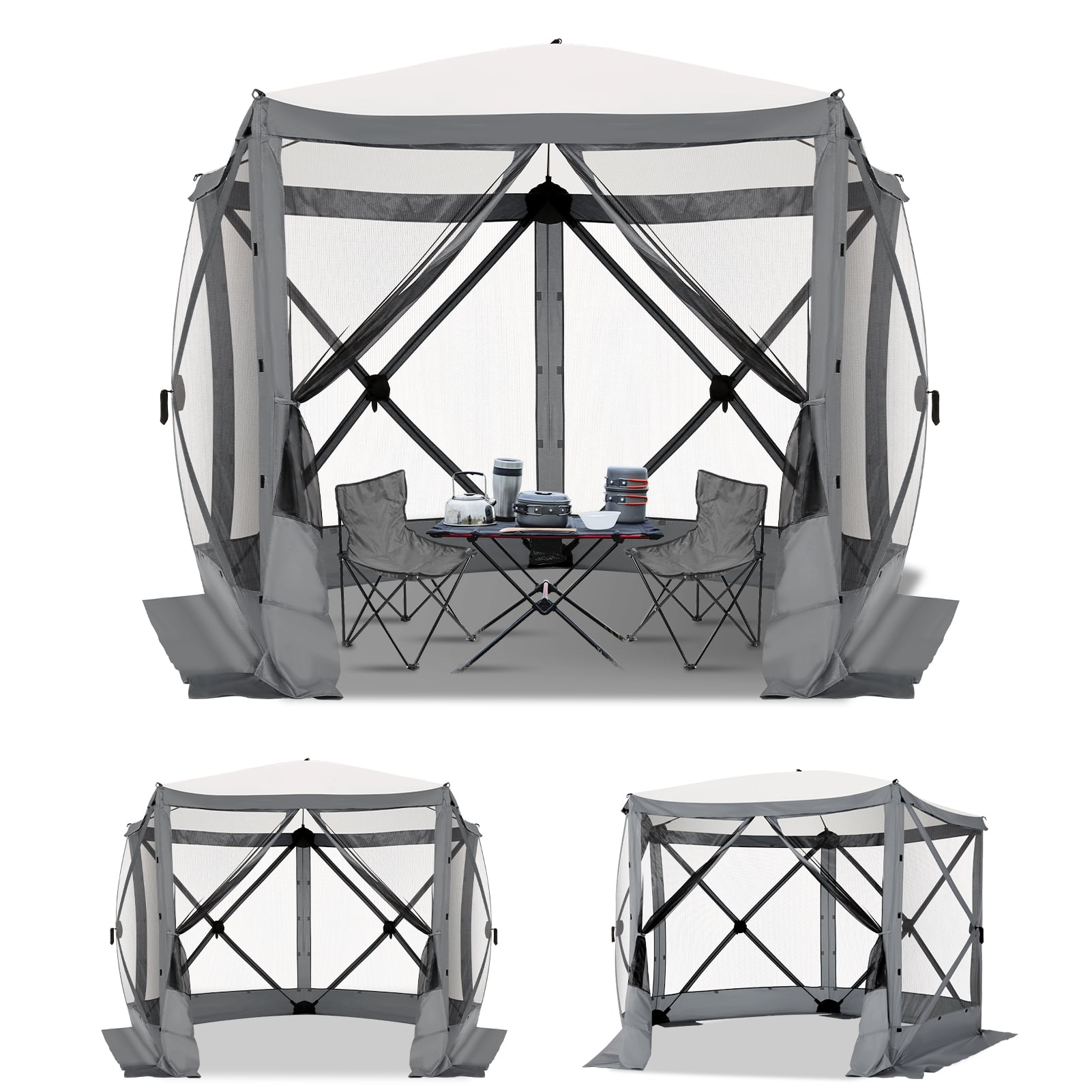 COBIZI 10x10 Pop up Gazebo Screen Tent Screen House for Camping,5 Sided Pop-up Camping Canopy Shelter Tent with Mesh Windows,Portable Outdoor Quick-set Hub Tent with Carrying Bag&Ground Stakes,Gray