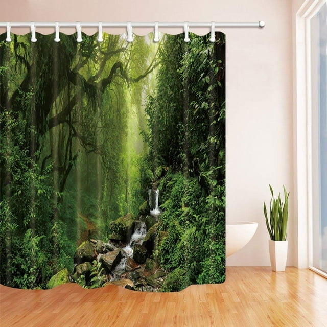 Cortina de Baño ABPHQTO de poliéster larga con Diseño de Cascada natural y Arroyo 160x180 cm
