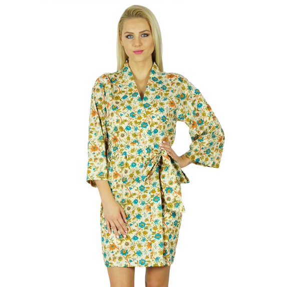Bimba Women Cotton Printed Short Robe Getting Ready Bridesmaid Robes Coverup