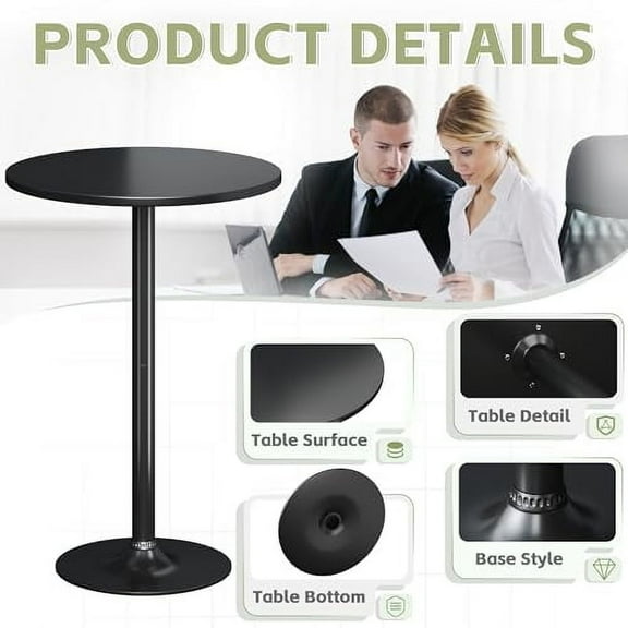 Flamaker Round Bistro Pub Table 1 Pack Modern Style Metal Base MDF Top Cocktail Bar Table Counter Bar Height for Pub, Dining Room, Party (Black)