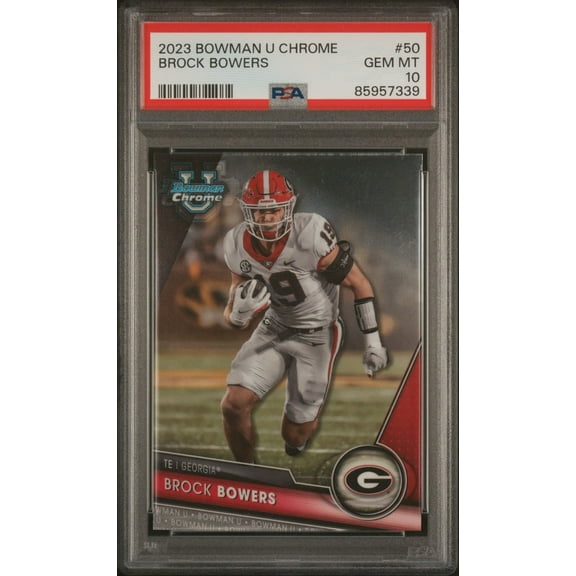 Graded 2023 Topps Bowman U Chrome Brock Bowers #50 Rookie RC Football Card PSA 10 Gem Mint