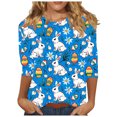 thumbnail image 3 of lcziwo Easter Shirts for Women Spring 3/4 Sleeve Crewneck Eggs Pattern Tee Blouses Cute Rabbit Graphic Holiday Tunic Tops Multicolor S, 3 of 6
