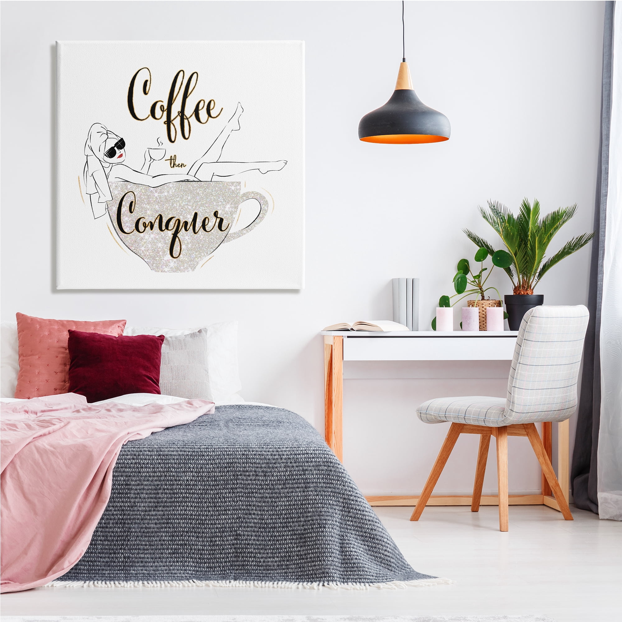 Stupell Industries Coffee Then Conquer Phrase Glam Fashion Female Mug, 36 x 36, Design by Ziwei Li