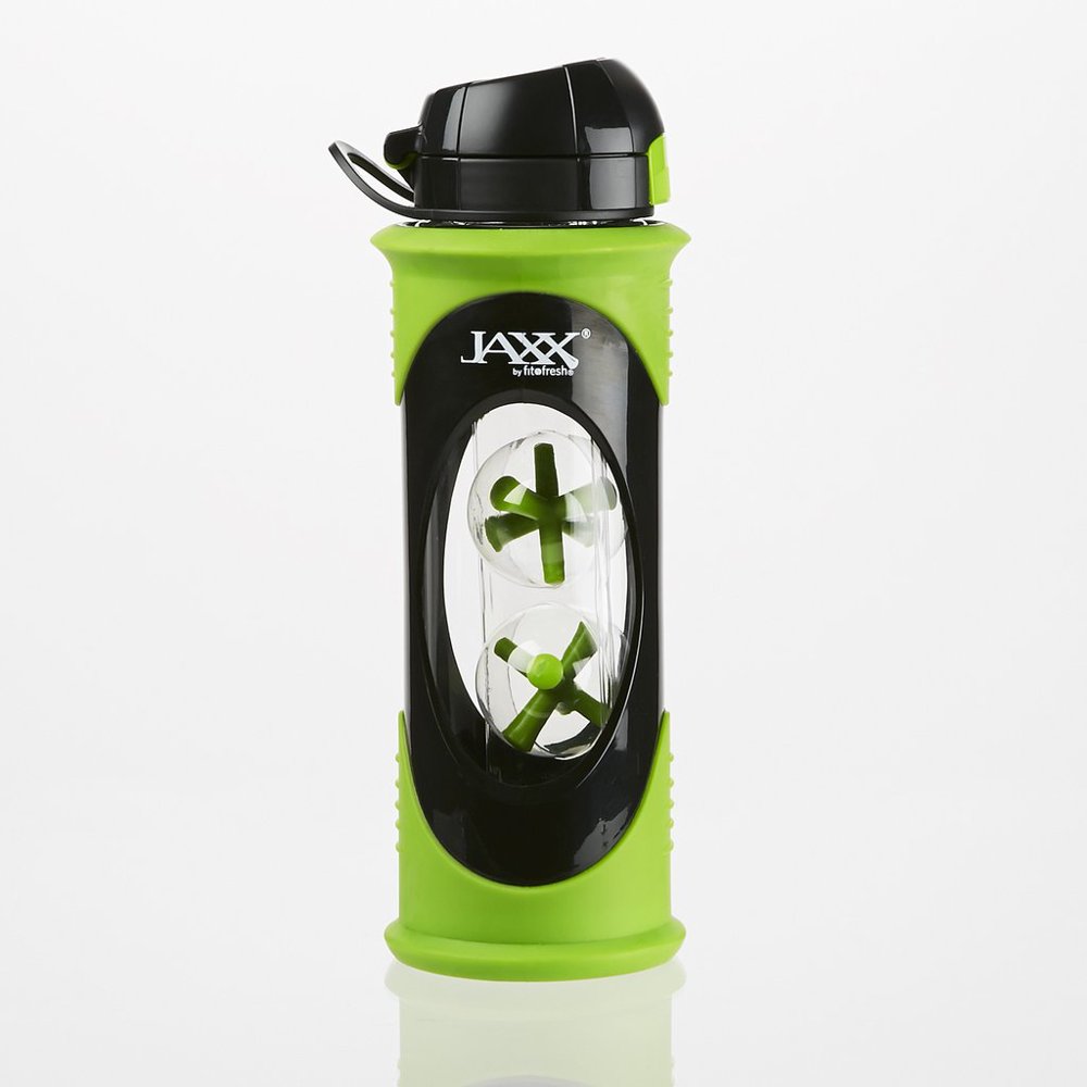Fit & Fresh 20 oz Jaxx Glass Shaker Bottle with Protective Sleeve (Green) 786FFGRN