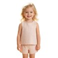 thumbnail image 2 of FINALGANG Girls Kids Summer Casual Two Piece Outfit With Round Neck Sleeveless Gingham Checkered Top Elastic Waist Shorts For Toddler Daily Play Wear Versatile Set, 2 of 8