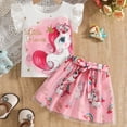 thumbnail image 2 of BOBOGOJP Girls Tulle Skirt Set Two Piece Ruffle Sleeve Unicorn T-Shirt Tutu Dress Summer Birthday Party Outfit 2-10 Years Pink for Size 2-3 Years, 2 of 8