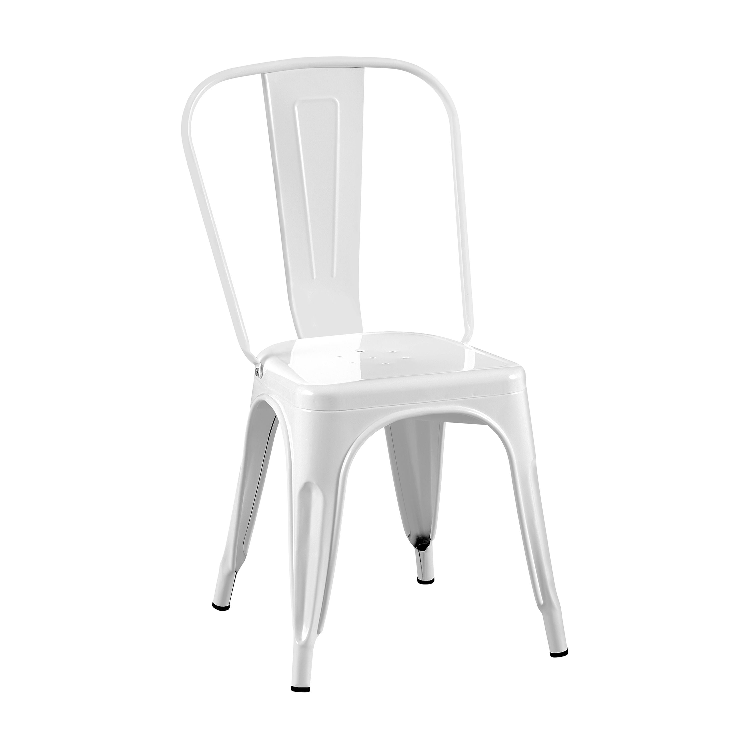 High Gloss White Industrial Metal Dining Chairs 18 Inch Seat Height Stackable, Set of 4