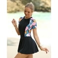 thumbnail image 3 of IDOPIP Women Short Sleeve One Piece Rash Guard Modest Swimsuits Dress Zipper Bathing Suit Skirt with Short, 3 of 7