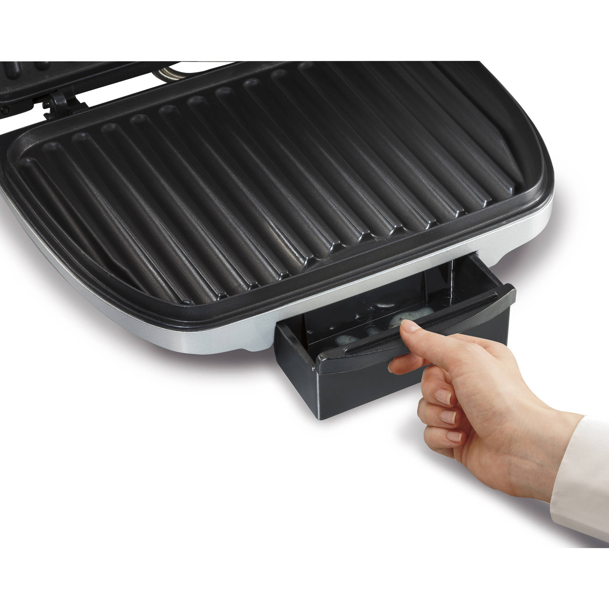 Hamilton Beach Electric Indoor Grill, 6-Serving, Large 90 sq.in. Nonstick Easy Clean Plates, Floating Hinge for Thicker Foods, 1200W, Stainless Steel, 25371 - image 2 of 5