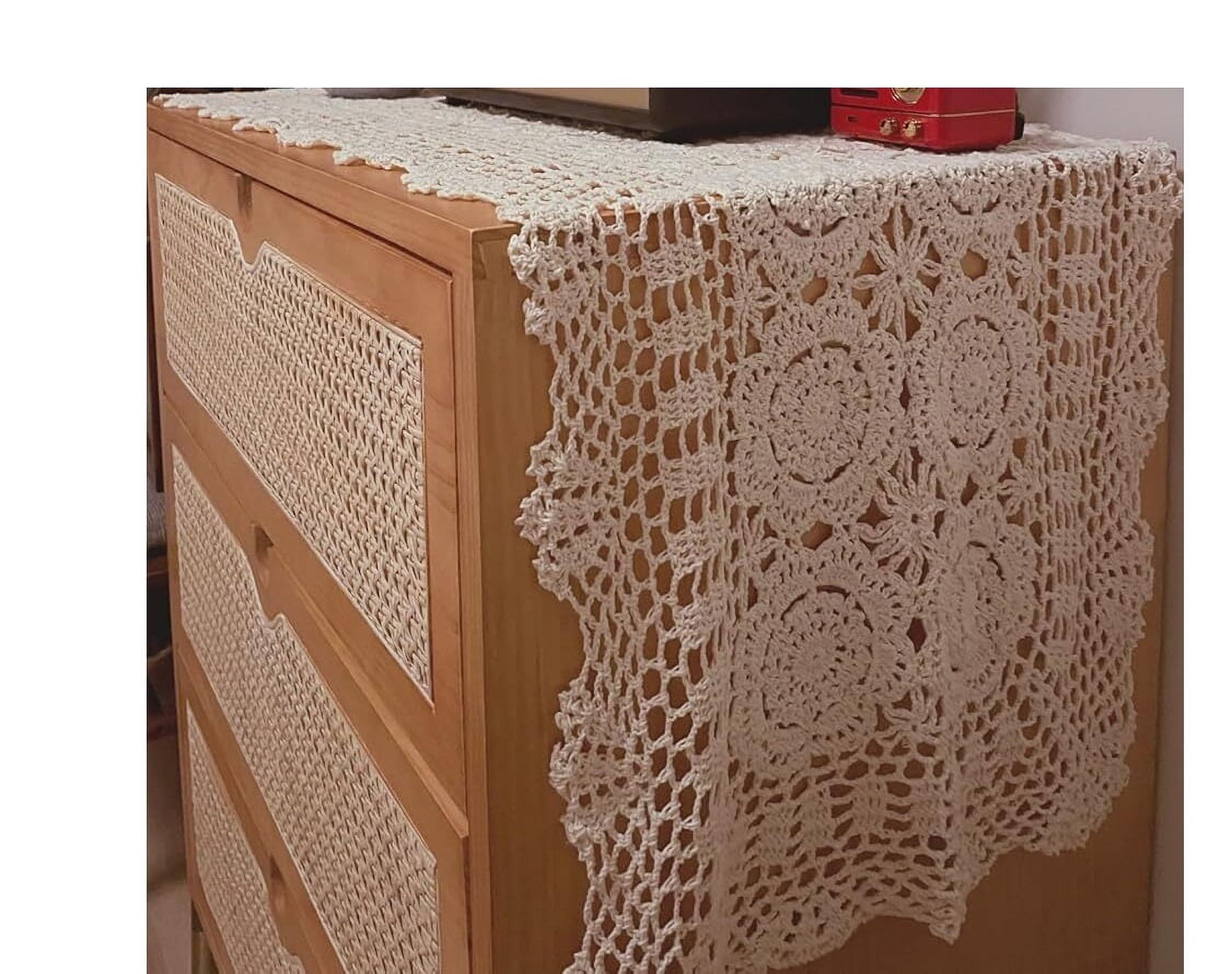 Rectangular Cotton Handwork Crochet Lace Table Runner Doilies for Coffee Table Dresser Scarf Centerpieces Décor,2PC