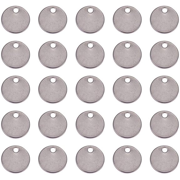 304 Stainless Steel Stamping Blank Tag Pendants Flat Round Stainless Steel Color 8x0.6mm Hole: 1.5mm
