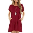 thumbnail image 5 of 2022 Summer Dresses for Women Round Collar Short Sleeve Stitching Big Swing Long Dress, 5 of 7