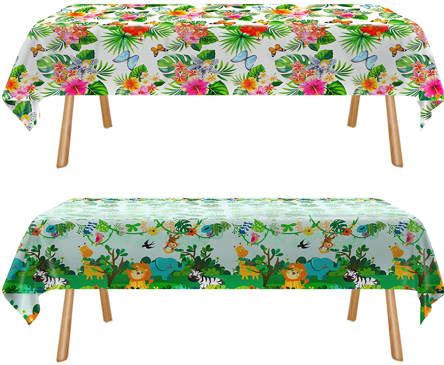 Plastic Table Covers 54 x 102 2 Pack Bright Jungle Safari Animals Party Supplies 