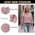 thumbnail image 5 of VDJ Womens 3/4 Sleeve Length Sleeve Business Casual Blouses Henley V Neck Red Striped Button Down Shirts Trendy Ladies Tops Size M, 5 of 12