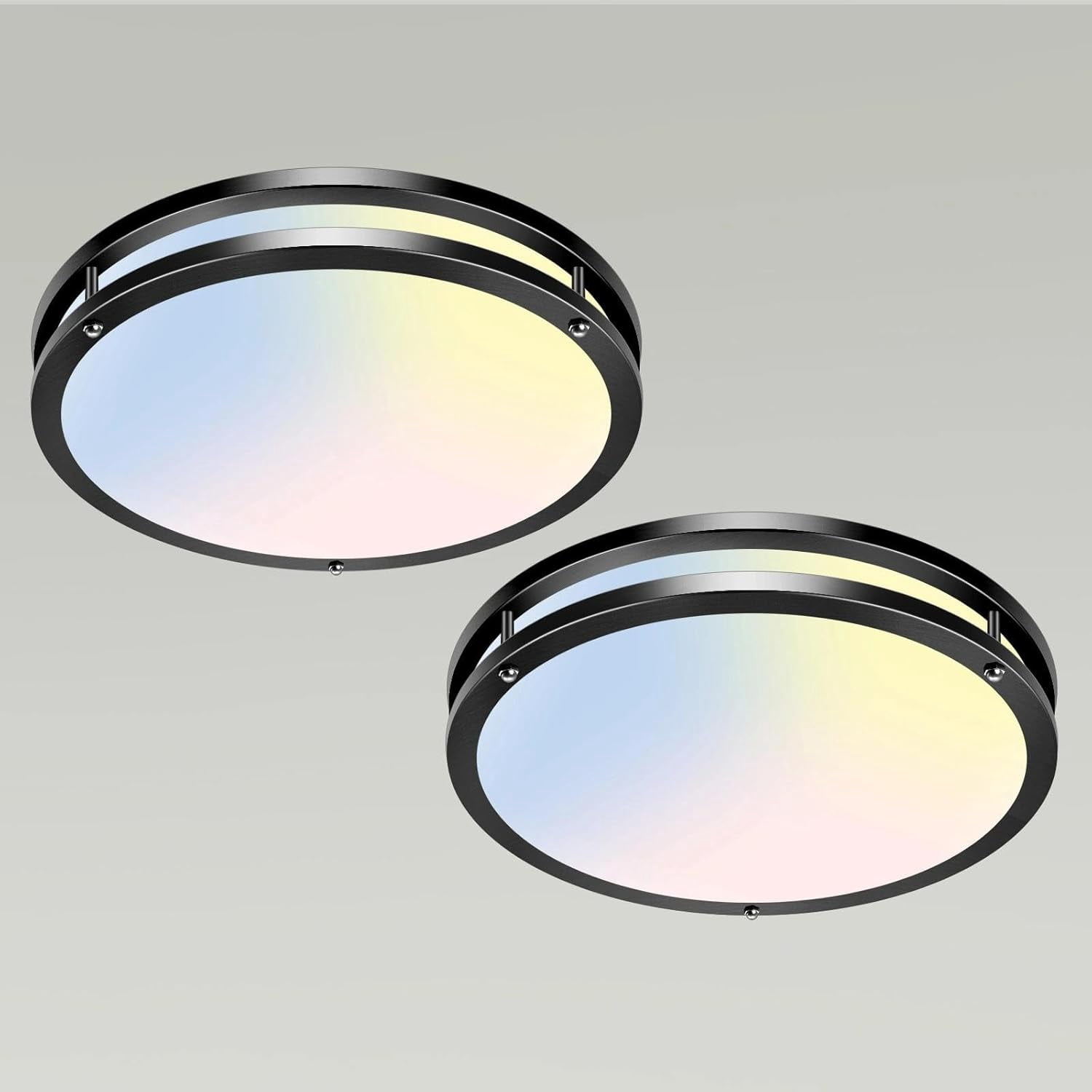 10" Flush Mount Ceiling Lights, 18W Dimmable LED Ceiling Light 3000K-6500K Adjustable, Black Lighting Fixture for Closet Kitchen Hallway Bathroom-2 Pack, Black