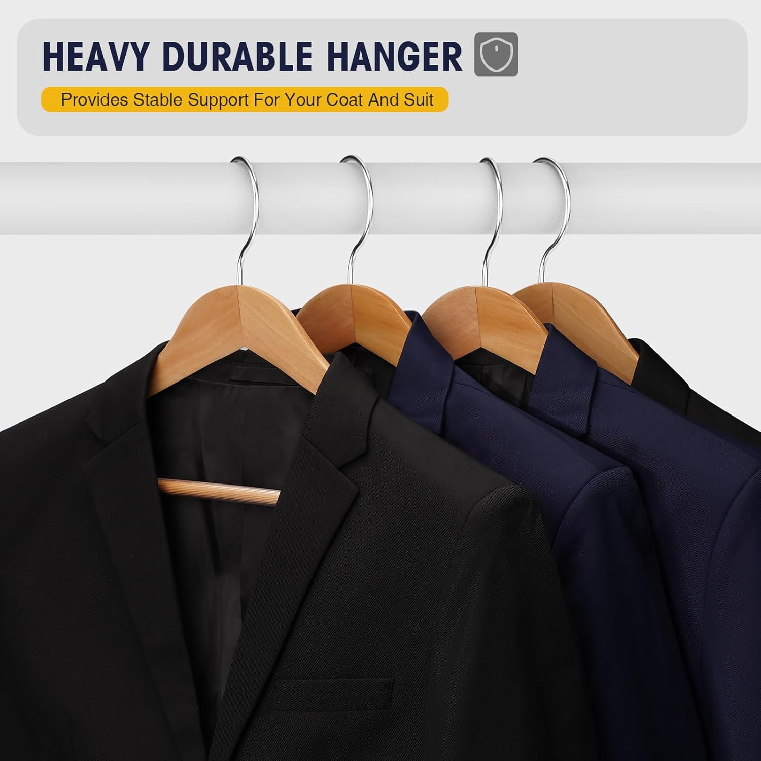Wooden Coat Hangers - Wide Shoulder Hangers with Non Slip Pants Holder, Heavy Duty, for Men, Women, Suit, Coat, Jacket, Pants (Walnut, 10 Pack)