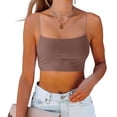 thumbnail image 4 of Tank for Women Short Length U-Neck Crop Camisole with Built-In Bra,Summer Top Khaki XL,sold by WHLBF, 4 of 5