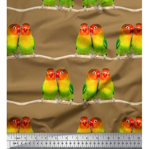 Soimoi Cotton Duck Fabric Branch & Colorful Parrot Bird Printed Fabric 1 Yard 42 Inch Wide