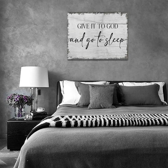 Give it to God and Go to Sleep Wall Decor Christian Quotes Canvas Wall Art Give it to God and Go to Sleep Sign Pictures Farmhouse Bedroom Painting Prints Framed Artwork Home Decor 16"x12"
