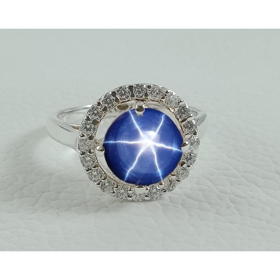 AFGEMSNJEWELLERY Blue Lindy Star Sapphire Ring in 925 Sterling Silver, Natural Boho & Hippie Style Jewelry, Handmade Ring for Women Silver 3