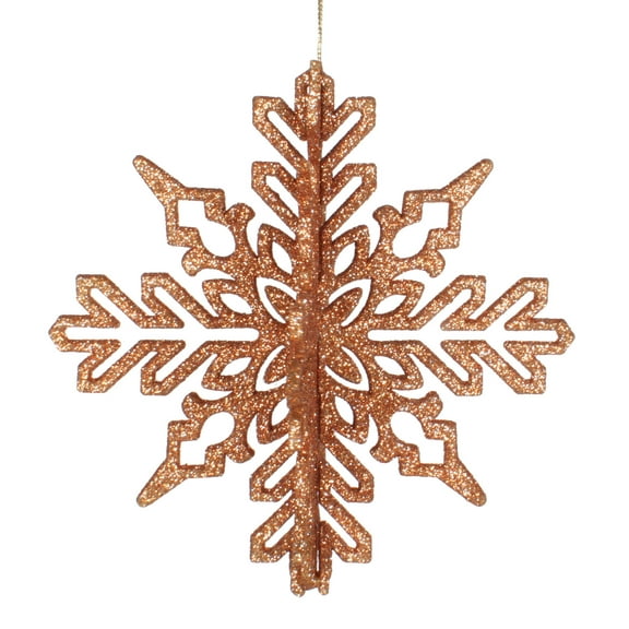 Vickerman 6" Rose Gold 3D Glitter Snowflake Christmas Ornament, Set of 3
