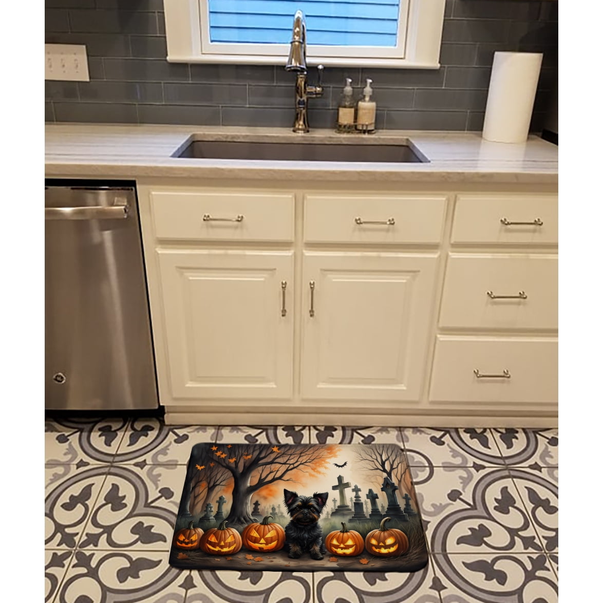 Carolines Treasures DAC2002RUG 19 x 27 in. Unisex Affenpinscher Spooky Halloween Memory Foam Kitchen Mat