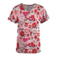 thumbnail image 4 of Valentine's Day Savings Clearance 2024! TAGOLD Women Scrub Tops, Print Scrub Tops, Women Valentine Day Short Sleeve V-neck Tops Printed Pockets Blouse Nursing, 4 of 5