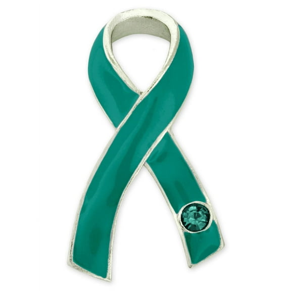 PinMart's Teal Awareness Ribbon with Rhinestone Enamel Lapel Pin